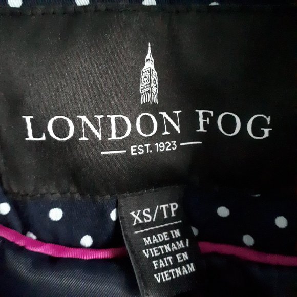 London Fog Trench Coat Navy Blue Polka Dot - Picture 8 of 11